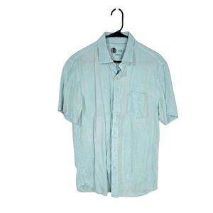 Nicoby Short Sleeve Linen Blend‎ Button Up Light Teal Men's Large